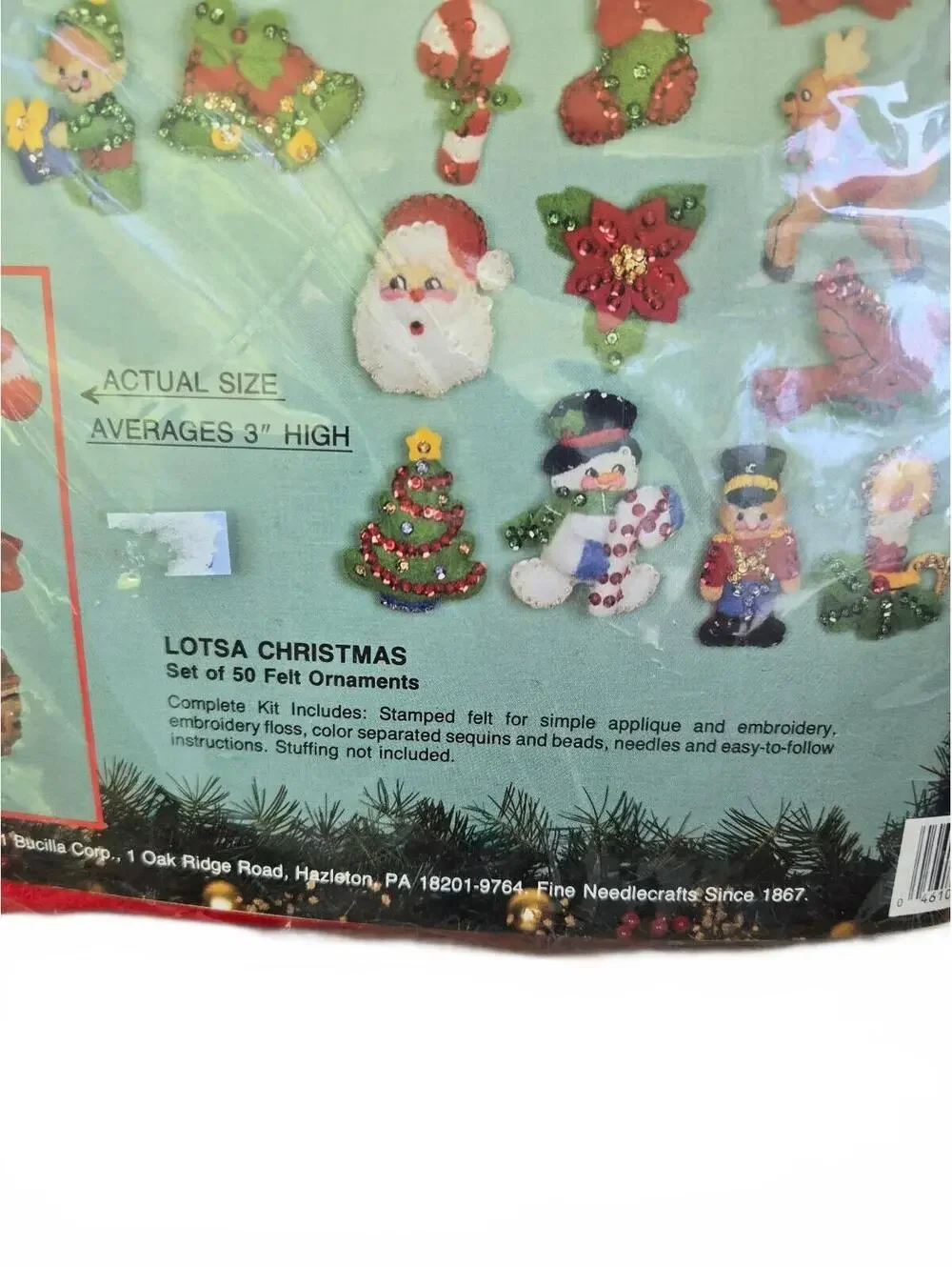 Bucilla Lotsa Christmas Felt Ornament Kit - Set of 50 Holiday Decorations open